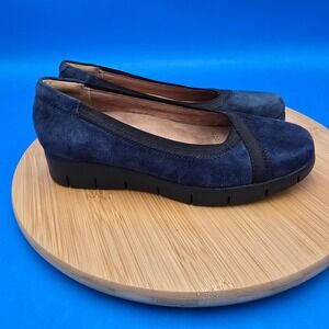 Clarks Womens Navy Suede Leather Slip On Comfort Ballet Flats Shoes Size 6M EUC